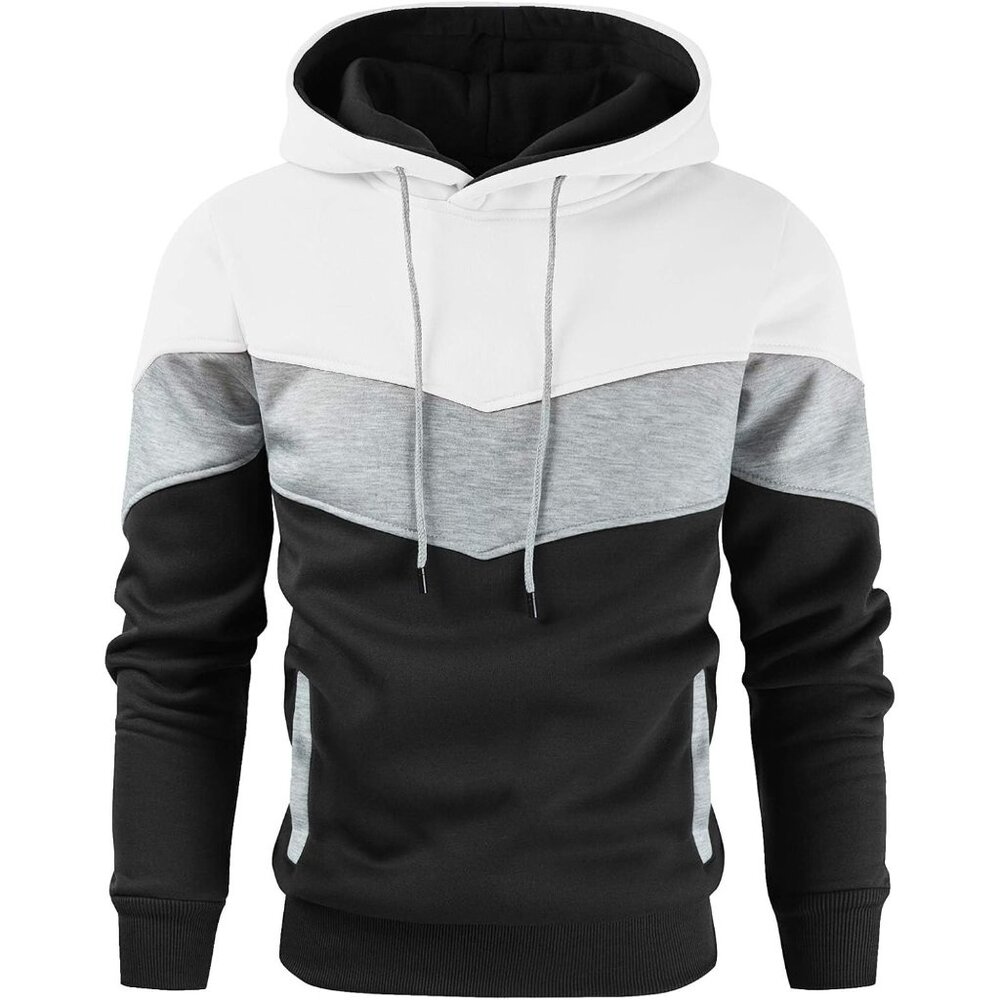 Men's White Black Novelty Pullover Fleece Hoodie Long Sleeve Casual Sweatshirt - Picture 1 of 7